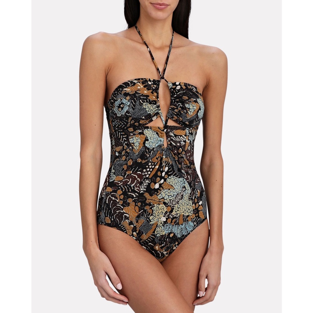 Ulla Johnson Swimsuit Size L Minorca Maillot Batik Brown Print One Piece Cut Out